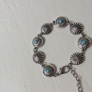 Silver and Turquoise Floral Bracelet (2Way Bracelet,Ankle Or Wrist)